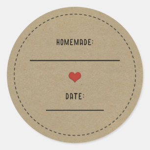 Sticker Rond Rustique Brown Kraft Red Heart Jar de canne fait m