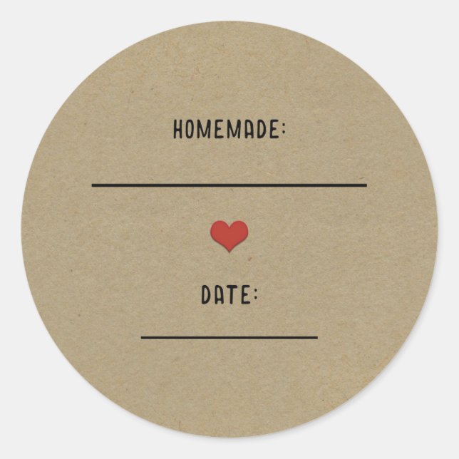Sticker Rond Rustique Brown Kraft Red Heart Jar de canne fait m (Devant)