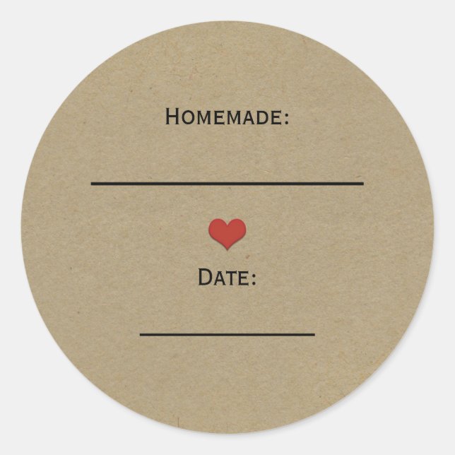 Sticker Rond Rustique Brown Kraft Red Heart Jar de canne fait m (Devant)