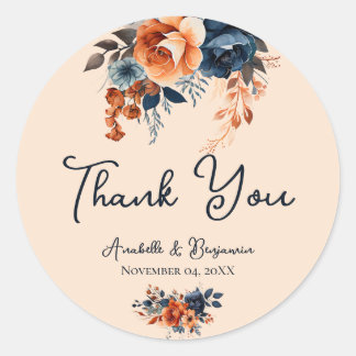 Sticker Rond Rustique Burnt Orange et Mariage bleu