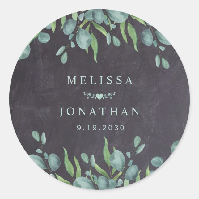 Sticker Rond Rustique Chalkboard Eucalyptus Mariage de verdure (Devant)