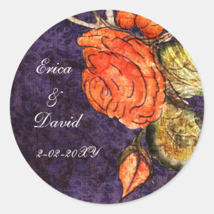 Sticker Rond Rustique Chic Purple Vintage Rose Mariage