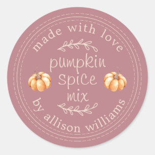 Sticker Rond Rustique Citrouille fait maison Épice Mix Dusty Ro