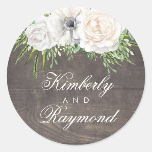 Sticker Rond Rustique Country Chic Fleurs blanches Mariage de