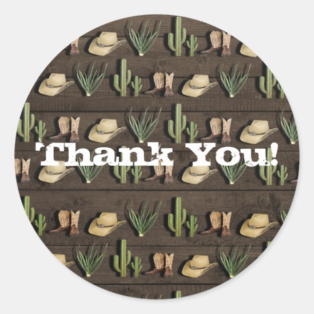 Sticker Rond Rustique Cowboy Western Rodeo Bois fête d'annivers (Devant)