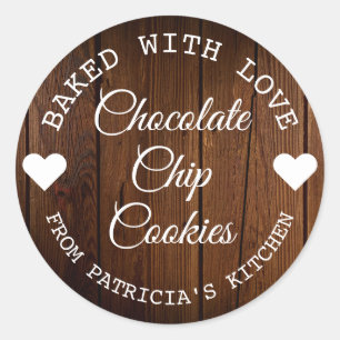 Sticker Rond Rustique Cuisiné Avec Amour Cookies Bois Brown