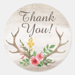 Sticker Rond Rustique Deer Antler Bohème Floral Merci