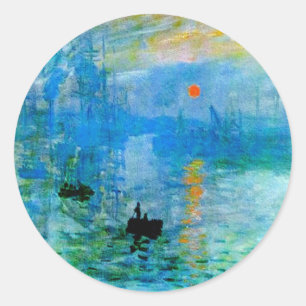 Sticker Rond Rustique élégant Blue Sunrise Pêche Bateau de mer