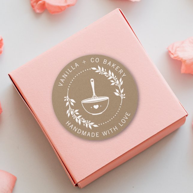 Sticker Rond Rustique Fait À La Main Avec Amour Whisk Boulanger (Créateur téléchargé)