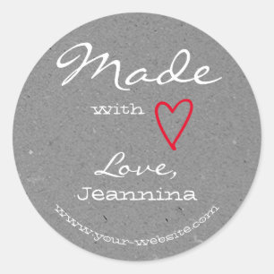 Sticker Rond Rustique fait avec amour Rouge Coeur Symbole Papie