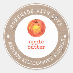Sticker Rond Rustique Fait Maison avec Amour    Beurre de Pomme