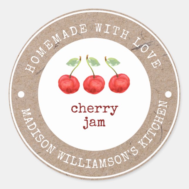 Sticker Rond Rustique fait maison avec amour | Cherry Jam Étiqu (Devant)