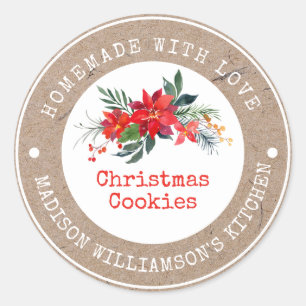 Sticker Rond Rustique fait maison avec amour   cookies de Noël