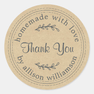 Sticker Rond Rustique Fait Maison Avec Merci En Papier Kraft Am