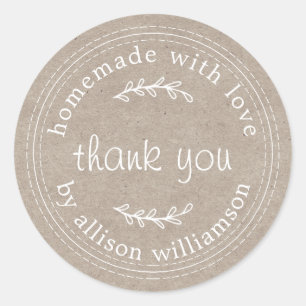 Sticker Rond Rustique Fait Maison Avec Merci En Papier Kraft Am