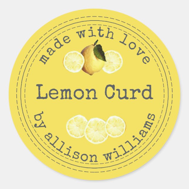 Sticker Rond Rustique fait maison citron jaune curé (Devant)