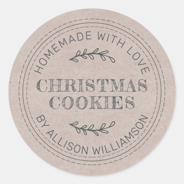 Sticker Rond Rustique fait maison de Noël Cookies Kraft Papier (Devant)