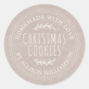 Sticker Rond Rustique fait maison de Noël Cookies Kraft Papier