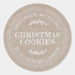Sticker Rond Rustique fait maison de Noël Cookies Kraft Papier