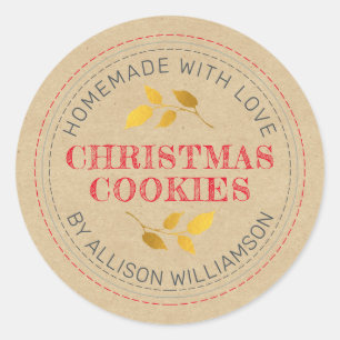 Sticker Rond Rustique fait maison de Noël Cookies Kraft Papier