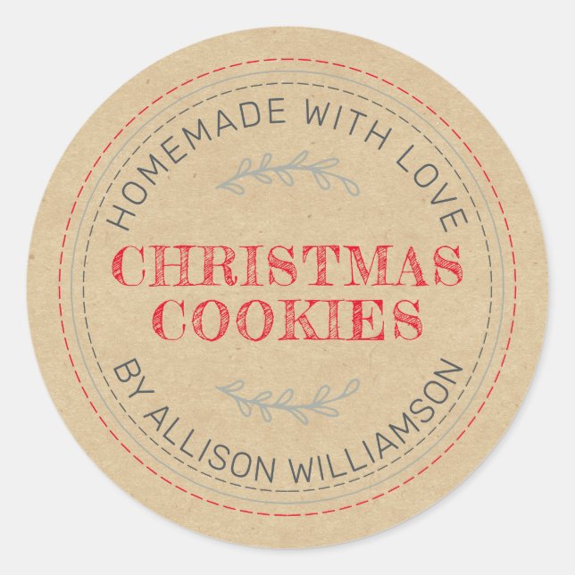 Sticker Rond Rustique fait maison de Noël Cookies Kraft Papier (Devant)