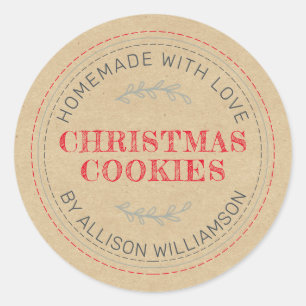 Sticker Rond Rustique fait maison de Noël Cookies Kraft Papier