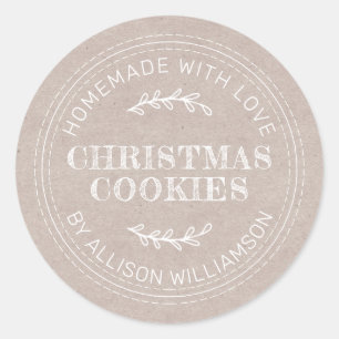 Sticker Rond Rustique fait maison de Noël Cookies Kraft Papier