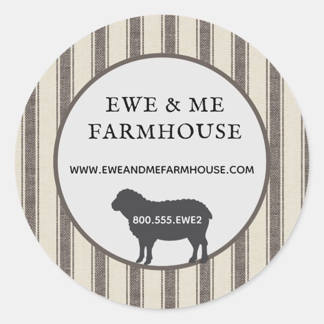 Sticker Rond Rustique Farmhouse Style Mouton Noir Tan Ticking (Devant)