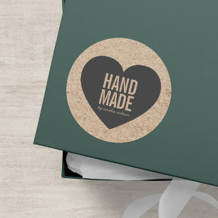 Sticker Rond Rustique Faux Kraft et Grey Heart fait main