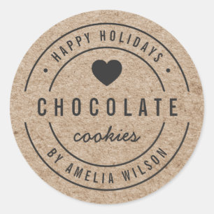 Sticker Rond Rustique Faux Kraft Marchandises maison Joyeux vac