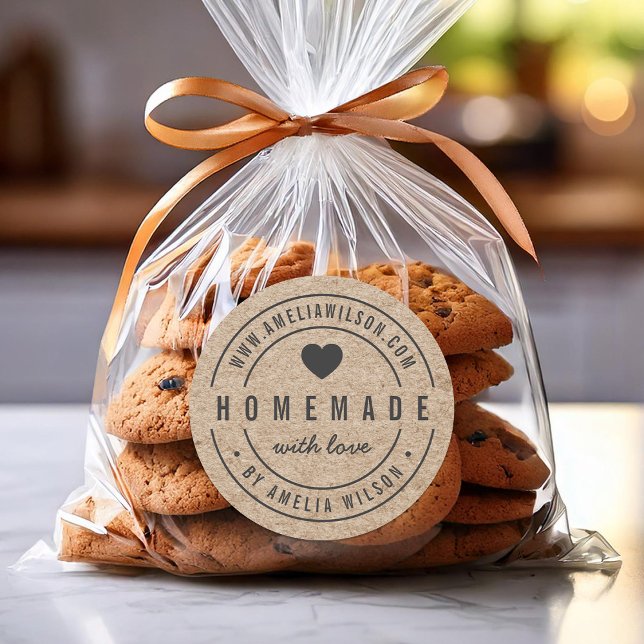 Sticker Rond Rustique Faux Kraft Téméraire Fait Maison Avec Coe (Créateur téléchargé)