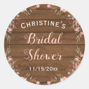 Sticker Rond Rustique Floral Bois Pays Chic Bridal Invité Favor