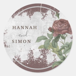 Sticker Rond Rustique Floral Bourgogne Marsala Moderne Minimali