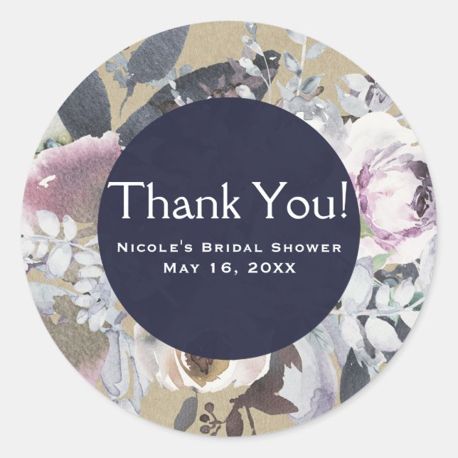 Sticker Rond Rustique Floral Glam Marine Kraft Mariage Faveur n (Devant)