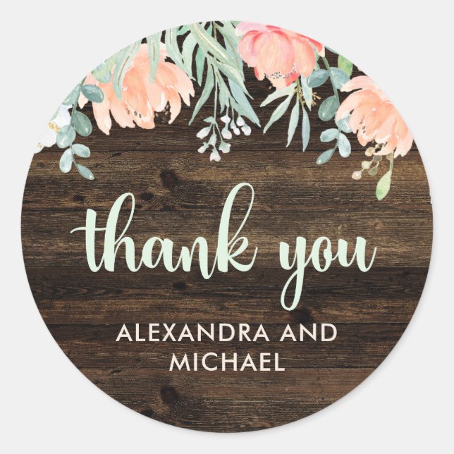 Sticker Rond Rustique Floral Romance Mariage | MERCI (Devant)
