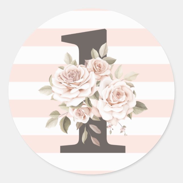 Sticker Rond Rustique Floral Shabby Chic Roses 1er anniversaire (Devant)