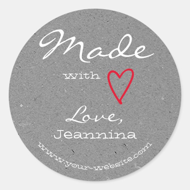 Sticker Rond Rustique gris clair fait avec amour Symbole coeur  (Devant)