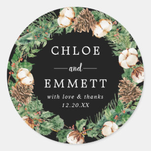 Sticker Rond Rustique Holly Pine Mariage Merci Favoriser le sce