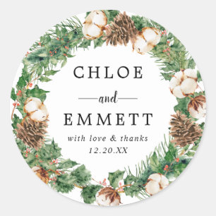 Sticker Rond Rustique Holly Pine Mariage Merci Favoriser le sce