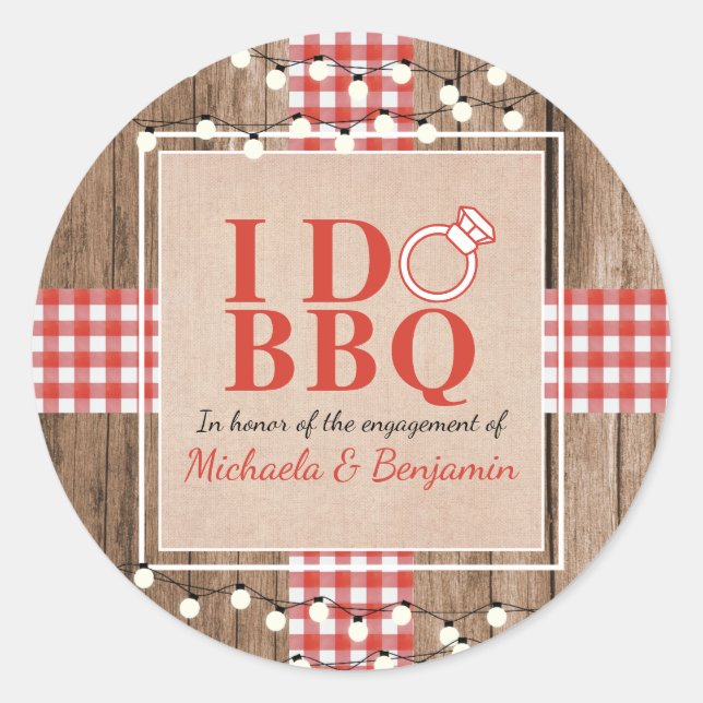Sticker Rond Rustique I Do BBQ Engagement Partie Couples Douche (Devant)
