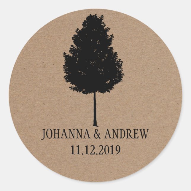 Sticker Rond Rustique Kraft Mariage d'arbre de forêt papier (Devant)