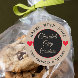 Sticker Rond Rustique Kraft Papier Choco Cookies Cuits Avec Amo
