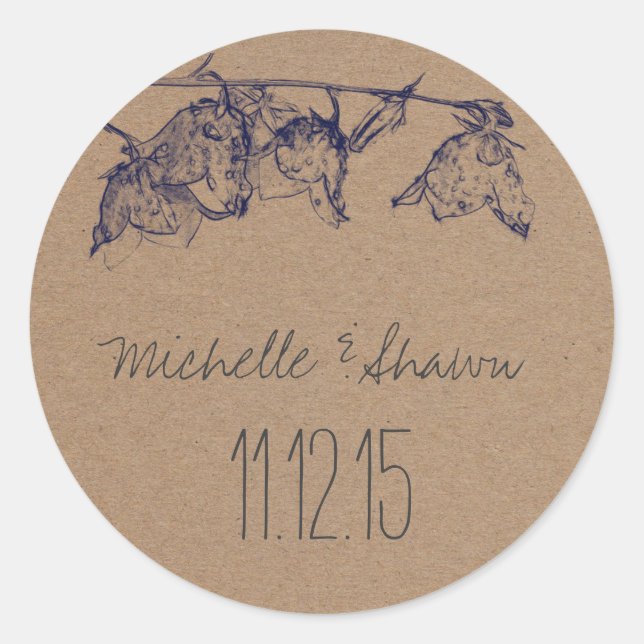 Sticker Rond Rustique Kraft Papier Floral Mariage Favoriser (Devant)