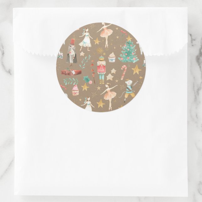 Sticker Rond Rustique Kraft Tout Casse-Noisette Noël (Sac)