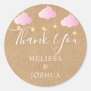 Sticker Rond Rustique kraft twinkle twinkle baby shower rose