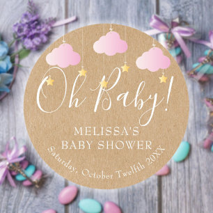 Sticker Rond Rustique Kraft Twinkle Twinkle Oh Bébé Baby Shower