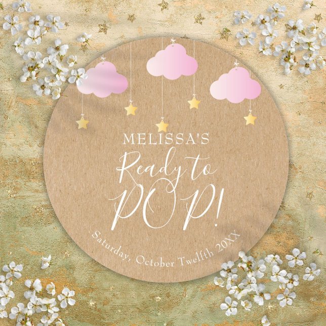 Sticker Rond Rustique Kraft Twinkle Twinkle prêt à POP rose (Rustic Kraft Twinkle Twinkle Ready to POP Pink Classic Round Sticker)