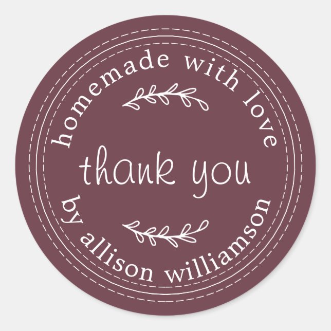 Sticker Rond Rustique Maison Avec Amour Merci Bourgogne (Devant)