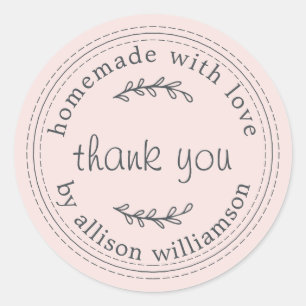 Sticker Rond Rustique Maison Avec Amour Pastel Merci Rose