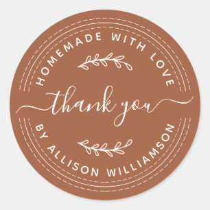 Sticker Rond Rustique Maison Avec Amour TerraCotta Merci